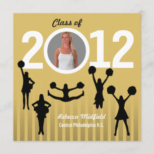 Graduation Invitation Cheerleader Add Photo Gold