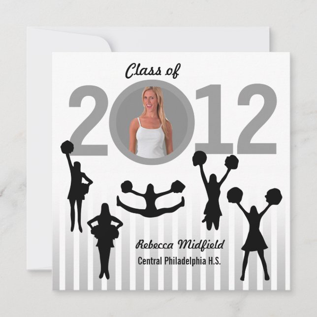 Graduation Invitation Cheerleader Add Photo Grey (Front)