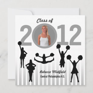 Graduation Invitation Cheerleader Add Photo Grey