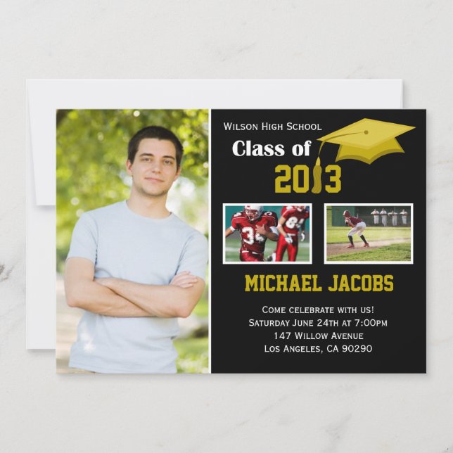 Graduation Invitation Class of 2013 Black Gold (Front)