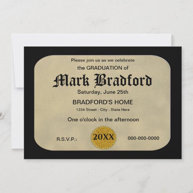 GRADUATION INVITATION -  FRAMED CERTIFICATE (Front)