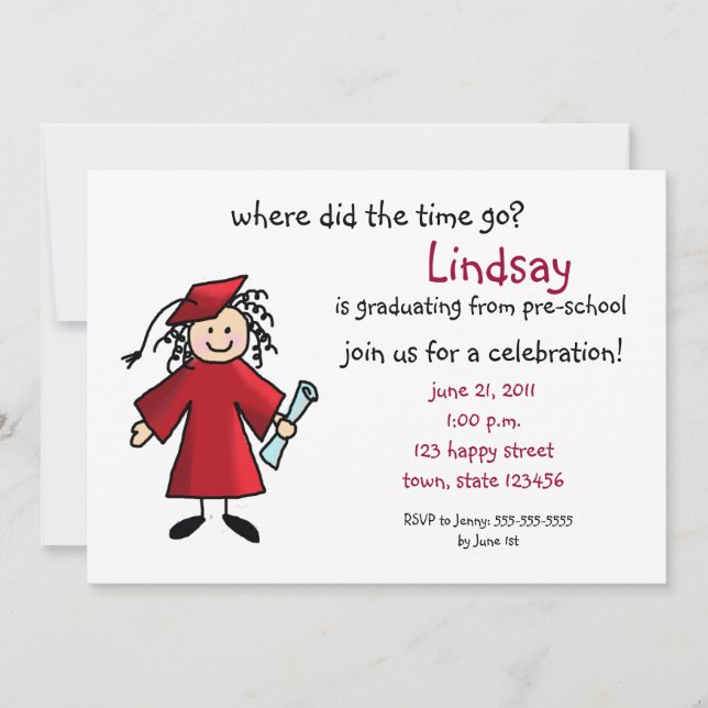 Graduation Invitation--Girl, Red Invitation (Front)
