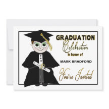 Graduation Invitation -  Guy in Cap & Gown