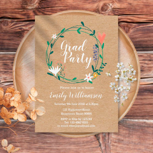 Graduation Invitation Party Rustic Kraft Floral