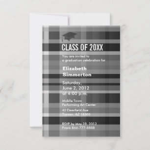 Graduation Invitation Plaid Grey