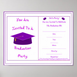 Graduation Invitation Purple Cap Printable Poster