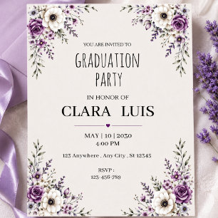 Graduation Invitation Purple Floral Invite