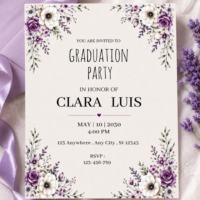 Graduation Invitation Purple Floral Invite (Creator Uploaded)