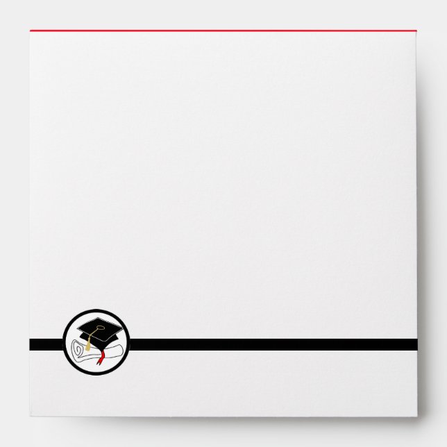 Graduation Invitation Square Envelope Red Diploma (Front)