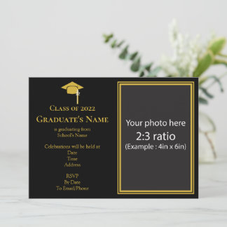 Graduation Invitation w/ Mortarboard (Gold Themed)