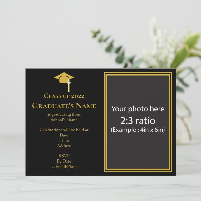 Graduation Invitation w/ Mortarboard (Gold Themed) (Standing Front)