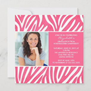 Graduation Invitation with Photo Pink  Zebra Print