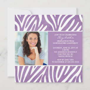 Graduation Invitation with Photo Purple Zebra