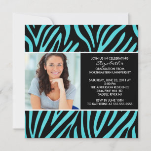 Graduation Invitation with Photo Turquoise  Zebra