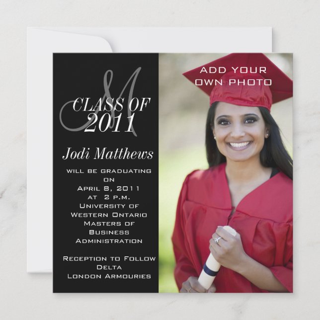 Graduation Invitations Monogram Photo (Front)