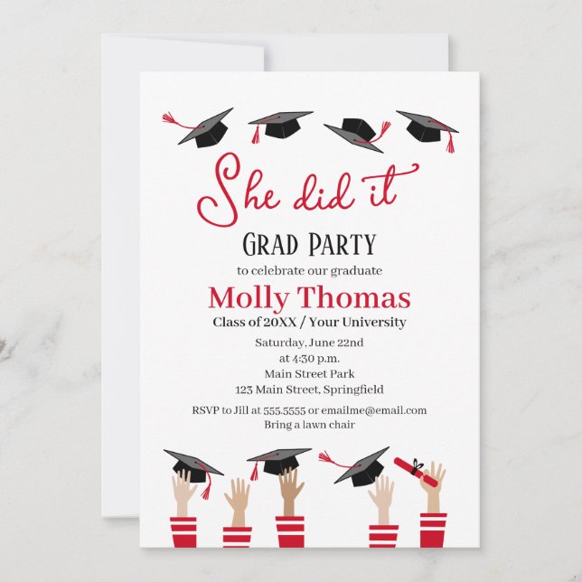 Graduation Invite Red Grad Party Invitation (Front)
