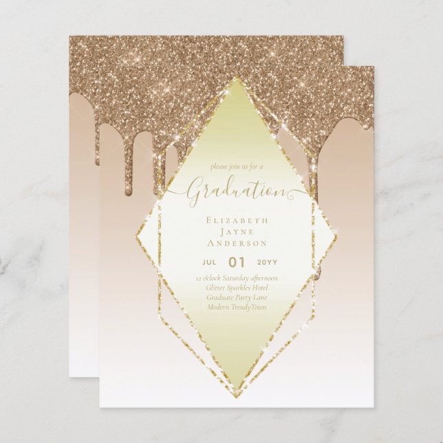 GRADUATION INVITES - Dripping Glitter Girly Glamou (Front/Back)