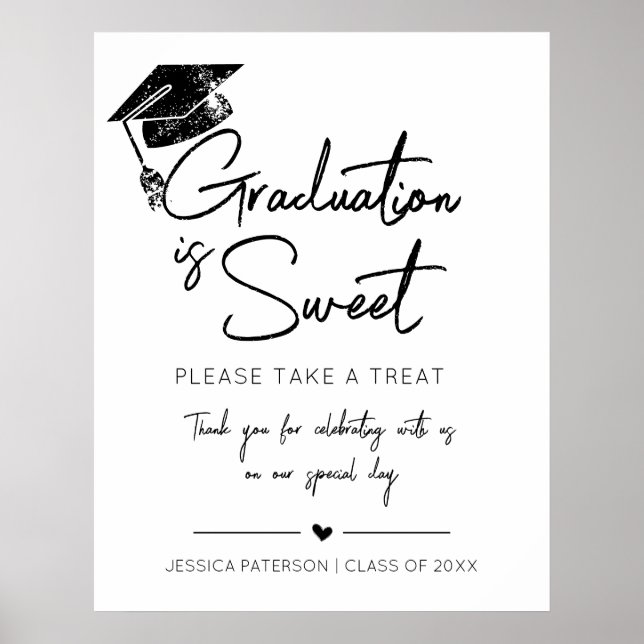 Graduation is Sweet Minimalist Black White Script Poster (Front)