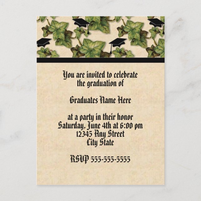 Graduation Ivy Party Invitation Postcard (Front)