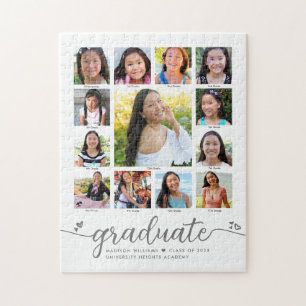 Graduation K–12 Modern Script Photo Collage White Jigsaw Puzzle