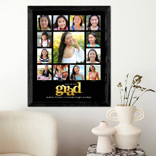 Graduation K–12 Photo Collage Modern Black Gold Poster