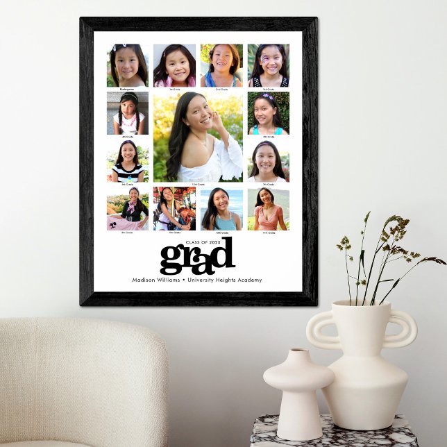Graduation K–12 Photo Collage Modern Black White Poster (Creator Uploaded)