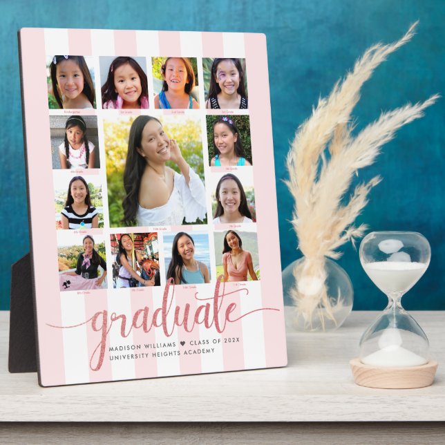 Graduation K–12 Photo Collage Rose Gold Script Plaque (Side)