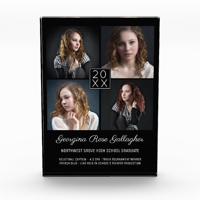 Graduation Keepsake Modern Photo Collage Classy Bk Block (Front)
