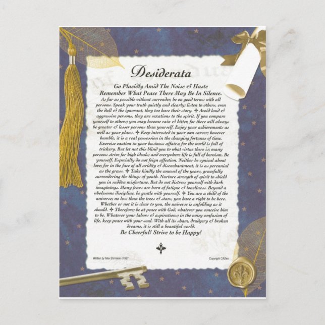 Graduation Key To The Future DESIDERATA Announcement Postcard (Front)