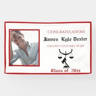 Graduation Law School Red & White Scales of Justic Banner