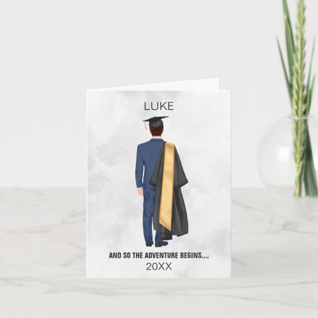 Graduation Leavers Gown & Cap Man Holiday Card (Front)
