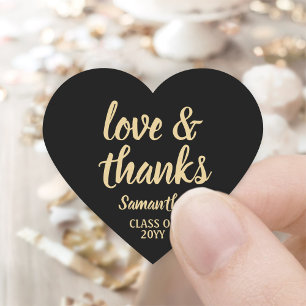 Graduation Love & Thanks Black & Gold Chic Elegant Heart Sticker