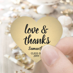 Graduation Love & Thanks Black & Gold Faux Foil Heart Sticker