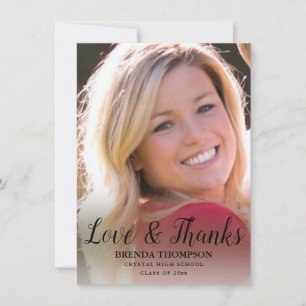 Graduation Love & Thanks Black Script Photo Thank You Card