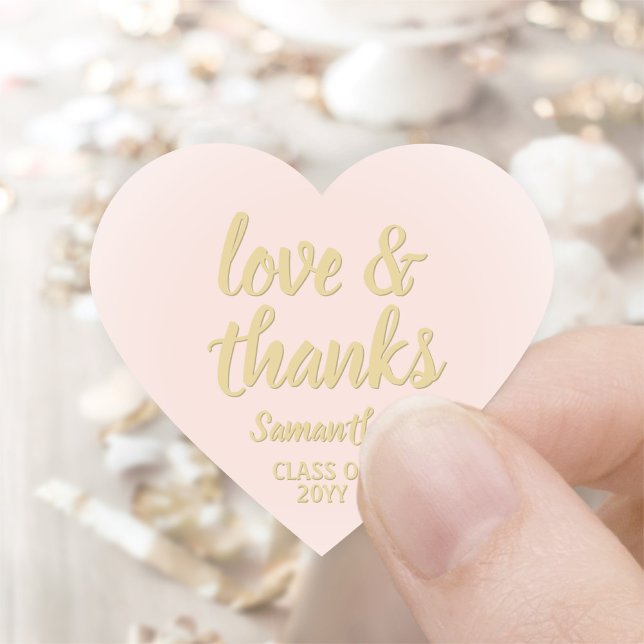 Graduation Love & Thanks Blush Pink & Gold Elegant Heart Sticker (Creator Uploaded)