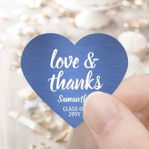 Graduation Love & Thanks Brushed Blue & White Heart Sticker