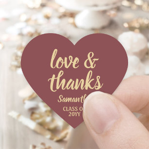 Graduation Love & Thanks Burgundy & Gold Elegant Heart Sticker