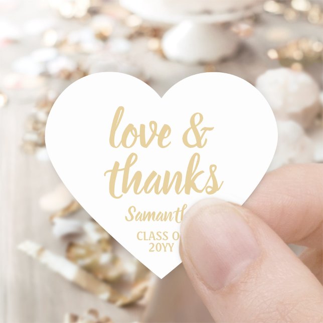 Graduation Love & Thanks Chic White & Gold Script Heart Sticker (Creator Uploaded)