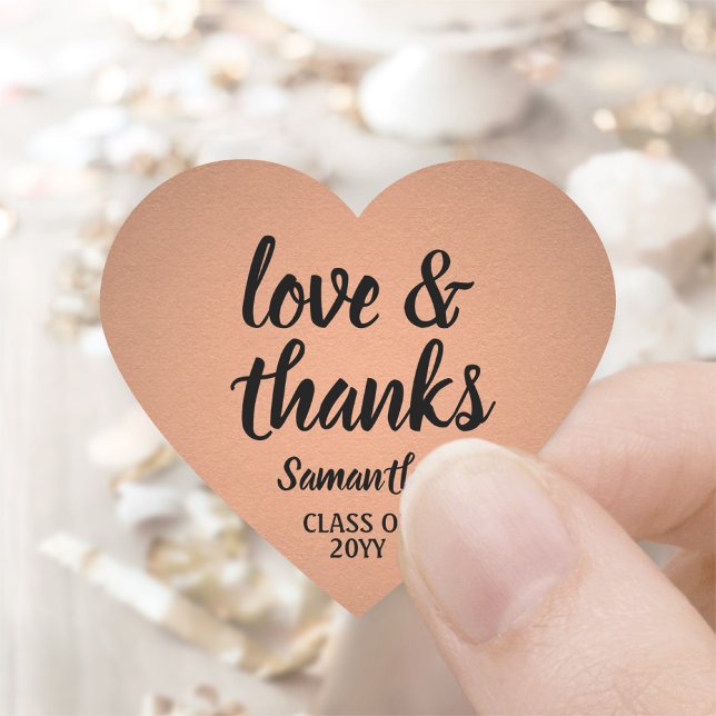 Graduation Love & Thanks Elegant Faux Copper Foil Heart Sticker (Creator Uploaded)