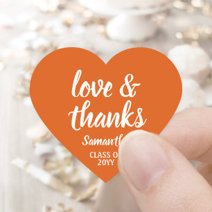 Graduation Love & Thanks Elegant Orange and White Heart Sticker