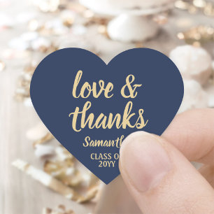 Graduation Love & Thanks Navy Blue & Gold Elegant Heart Sticker