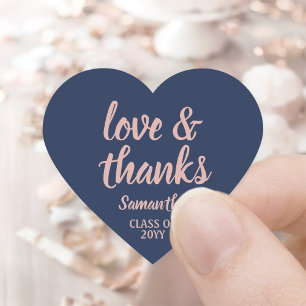 Graduation Love & Thanks Navy Blue & Pink Elegant Heart Sticker