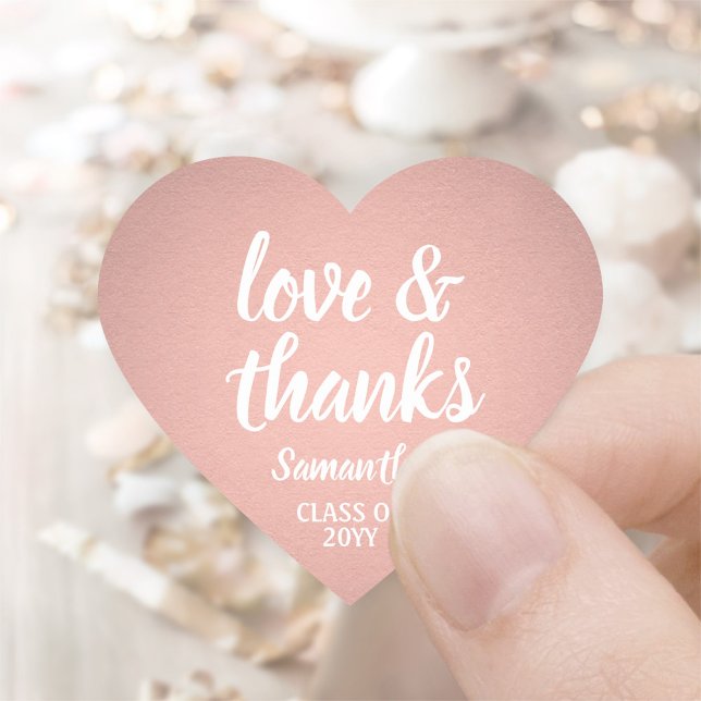 Graduation Love & Thanks Pink Rose Gold Faux Foil Heart Sticker (Creator Uploaded)