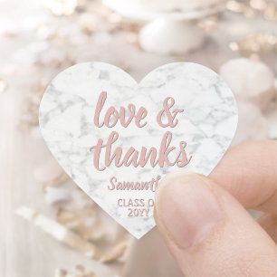 Graduation Love & Thanks Pink Script & Marble Heart Sticker