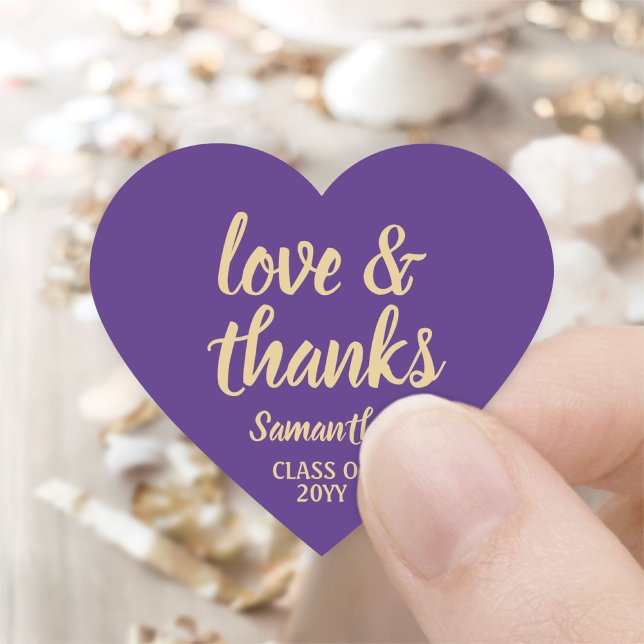 Graduation Love & Thanks Purple & Gold Elegant Heart Sticker (Creator Uploaded)