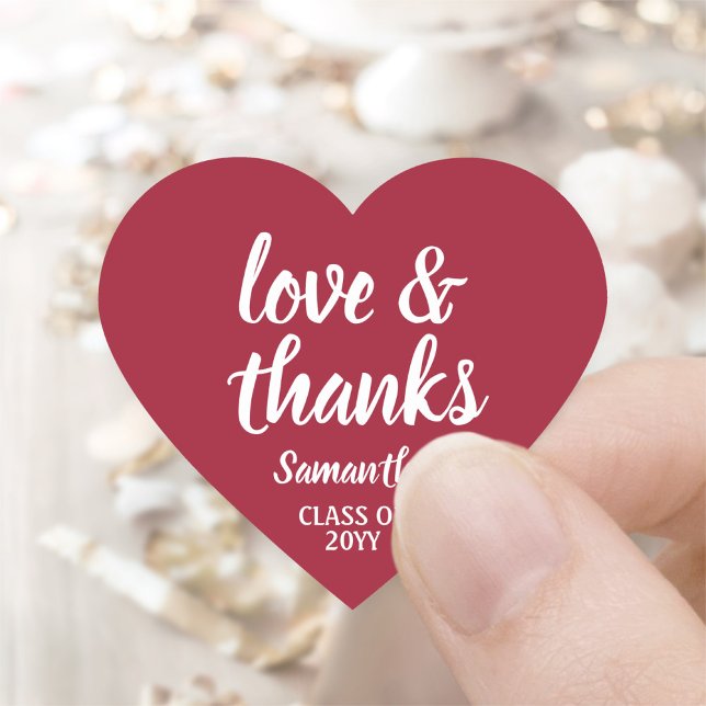Graduation Love & Thanks Red & White Simple Script Heart Sticker (Creator Uploaded)