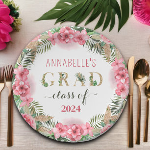Graduation Luau Class Of 2024 Floral Paper Plate