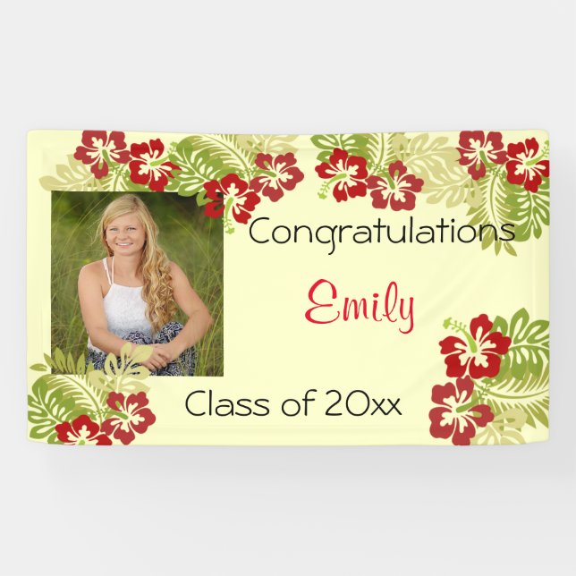 Graduation, Luau,  Hibiscus,  Custom Banner (Horizontal)