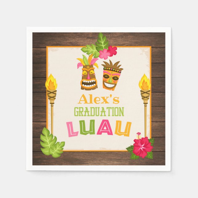 Graduation Luau Paper Napkins - Boy (Front)