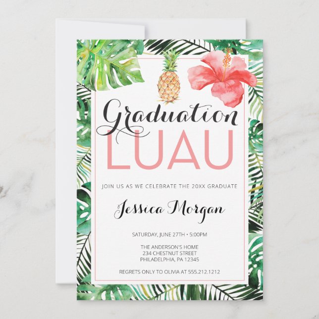 Graduation Luau Pineapple Tropical Invitation (Front)